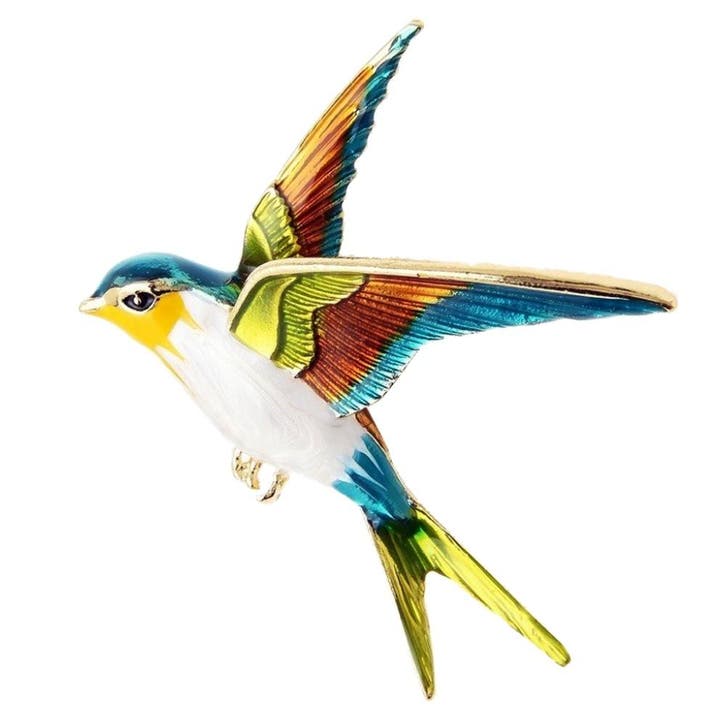 Fako Bijoux - Broche - Vogel - Zwaluw - 50x56mm - Gele Kop, Handtassen en Accessoires, Broches, Verzenden