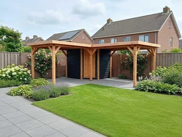Veiling - Vrijstaande hoekoverkapping met berging 900x600x25, Nieuw