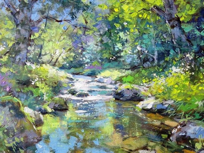 Claude Carvin - Reflets sur la rivière, Antiek en Kunst, Kunst | Schilderijen | Klassiek