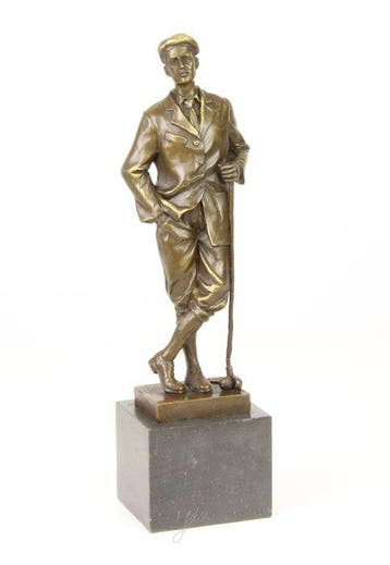 sculptuur, Elegant Bronze Figure of a Golf Player – Signed, Antiek en Kunst