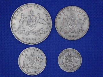 Australië. George V. Florin, Shilling, Sixpence, Threepence