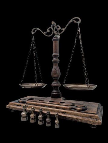 Ancienne balance en bois avec poids en laiton - Balance -
