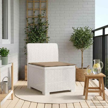 vidaXL Eén-zits Tuin Sofa met Kussen Rieten Look PP Wit, Verzenden, Nieuw
