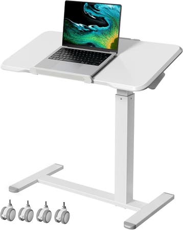 Laptoptafel - Bijzettafel - Verstelbaar - Op wielen - Wit -, Verzenden
