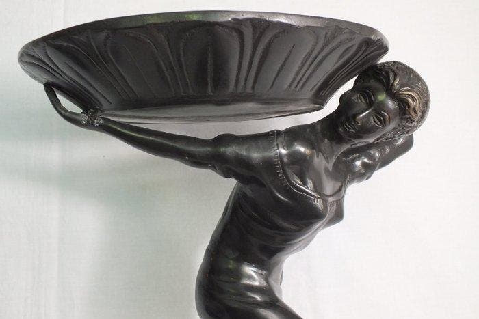sculptuur, presenteer schaal. - 44 cm - Brons, Antiek en Kunst, Curiosa en Brocante