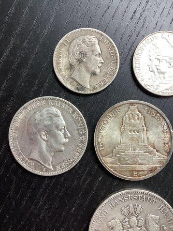 Duitsland, keizerrijk Set of 6 coins: 2, 3, 5 Mark 1876/1913