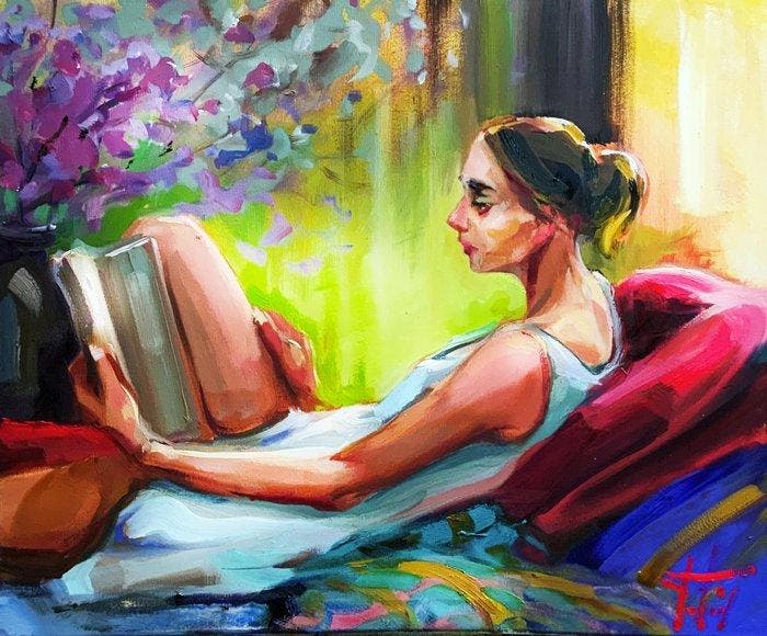 Jurij Frey - Lesende, Antiek en Kunst, Kunst | Schilderijen | Modern