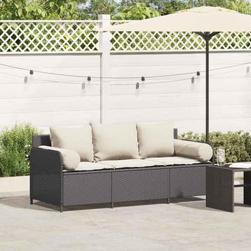 vidaXL Tuinbank 3-zits met kussens poly rattan zwart, Verzenden, Nieuw
