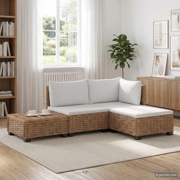 vidaXL 4 st Rieten Loungeset met Kussens GENDT Natuurlijk, Verzenden, Nieuw