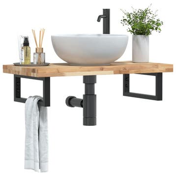 vidaXL Badkamer wandschap staal en massief acaciahout, Verzenden