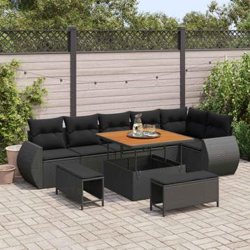vidaXL Tuinbank Set met kussen met opslag 9 pcs Zwart Poly, Verzenden, Nieuw