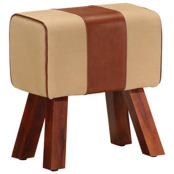 vidaXL Bankje turnbok 38 cm echt leer en massief mangohout, Verzenden, Nieuw