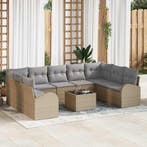 vidaXL Bankstel met kussen 10 pcs Beige Poly Riet, Verzenden