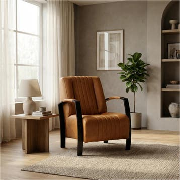 Leren fauteuil Glamour - Vintage Cognac (cognac), Ophalen of Verzenden