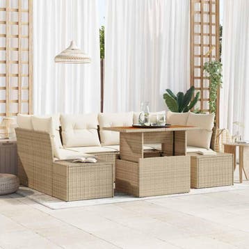 vidaXL Tuinbank Set 7 st Beige poly rattan, Verzenden, Nieuw