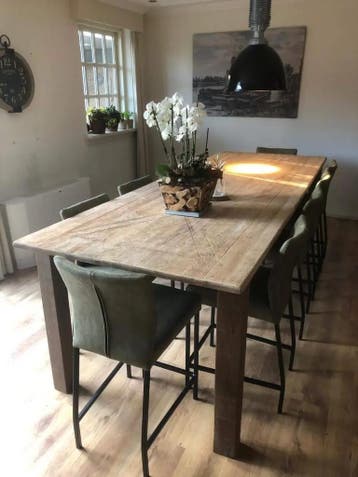 Set van 8 leren barstoelen - groen leer, Ophalen of Verzenden