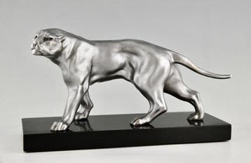 Limousin - Sculpture, Art Deco panter L. 41 cm. x H. - 23 cm