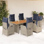 vidaXL 7-delige Tuinset met kussens poly rattan grijs, Verzenden, Nieuw, Tuinset