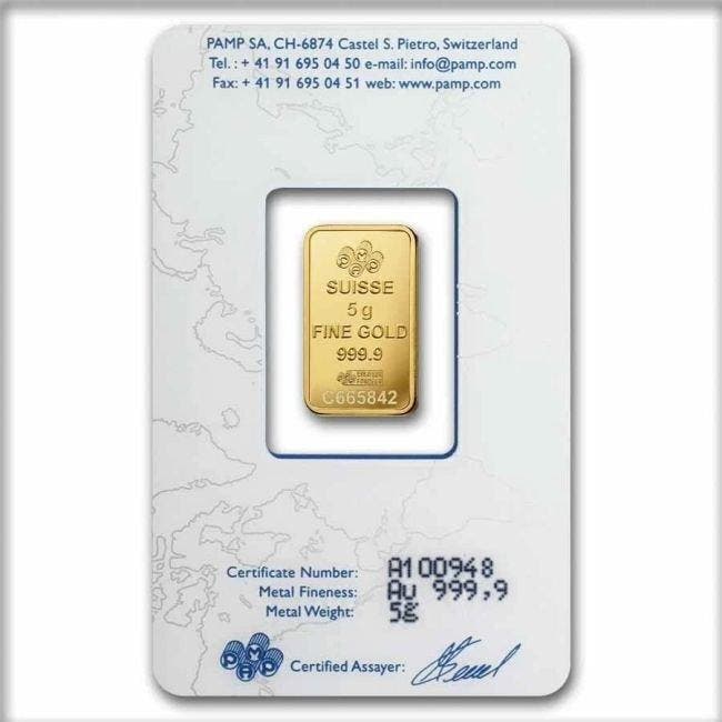 5 gram - Goud .999 - 5 grams 9999 Gold Bar PAMP Suisse Lady, Postzegels en Munten, Edelmetalen en Baren
