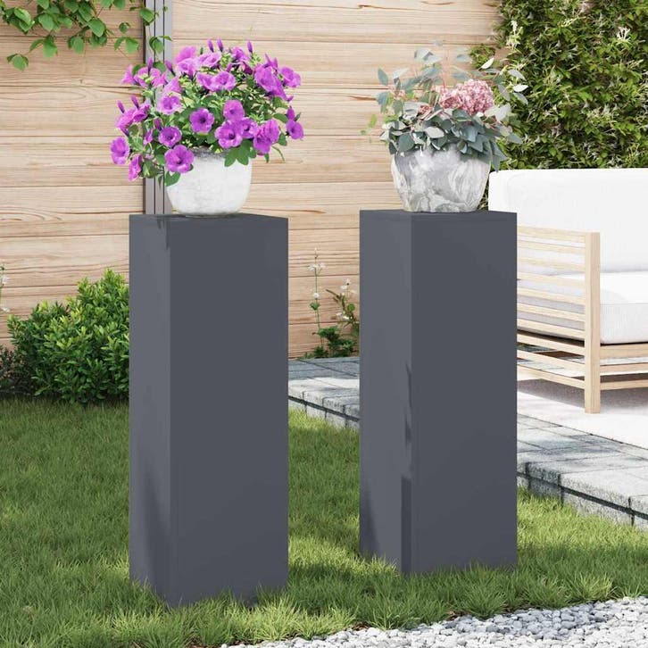vidaXL Plantenstand 2 pcs Antraciet 24 x 24 x 75 cm Staal, Jardin & Terrasse, Bacs à fleurs & Jardinières, Envoi