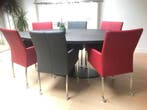 Set van 6 leren eetkamerstoelen met wieltjes en armleuning, Ophalen of Verzenden, Nieuw, Eén