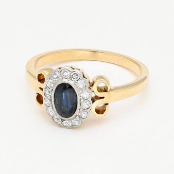 Ring - 18 karaat Geel goud Saffier - Diamant, Nieuw