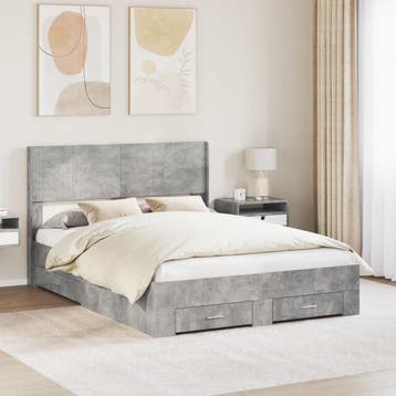 vidaXL Bedframe met opbergruimte en hoofdbord Betongrijs 140, Verzenden, Nieuw