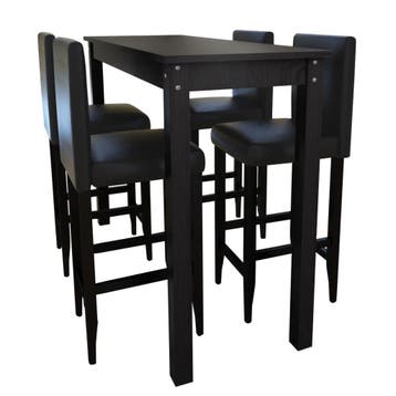 vidaXL Bartafel met 4 barkrukken zwart, Verzenden
