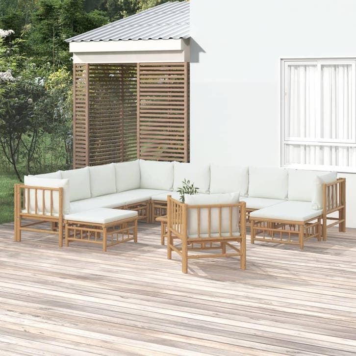 vidaXL 12-delige Loungeset met kussens bamboe crèmewit, Jardin & Terrasse, Ensembles de jardin, Envoi