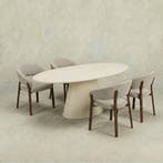 Eettafel Ovaal Maya Microcement Kegelpoot 200 cm Beige, Huis en Inrichting, Verzenden, Nieuw, Industriële meubels, Ovaal