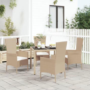 vidaXL 5-delige Tuinset met kussens poly rattan beige, Verzenden, Nieuw, Tuinset