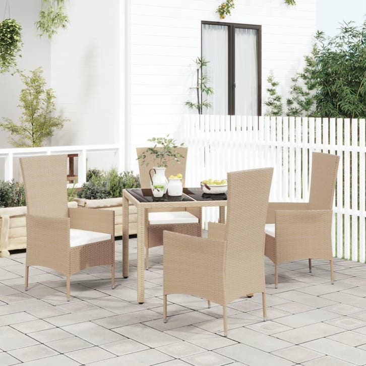 vidaXL 5-delige Tuinset met kussens poly rattan beige, Jardin & Terrasse, Ensembles de jardin, Envoi