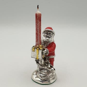 Piccolo candeliere Babbo Natale rivestito in Argento e
