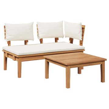 vidaXL Tuinstoel en Tafel Set 2 st Crème en bruin Massief, Tuin en Terras, Verzenden, Nieuw