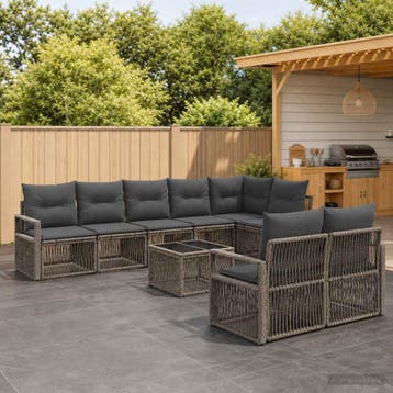 vidaXL Tuinbank Set 9 st Grijs poly rattan, Verzenden, Nieuw