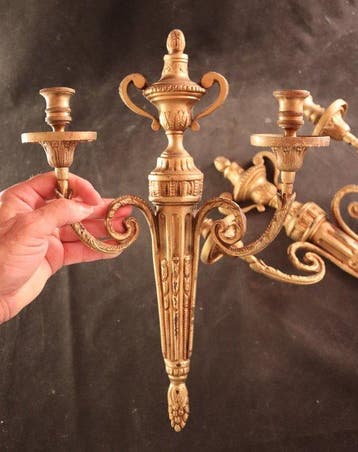 Paar antieke wandkandelaars - Chandelier (2) - Laiton