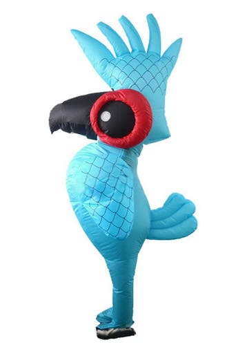 KIMU® Opblaas Kostuum Paradijsvogel Blauw Opblaasbaar Pak Vo, Ophalen of Verzenden