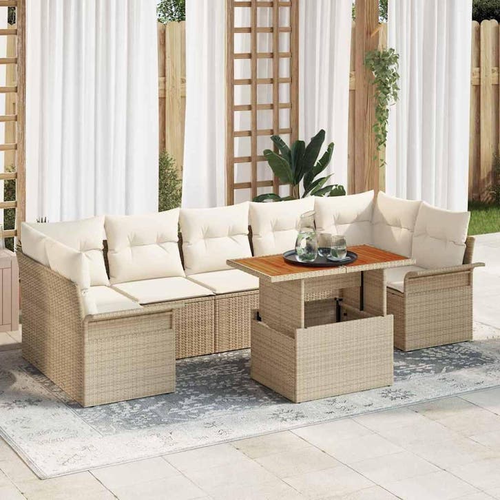 vidaXL Tuinbank Set met kussen 8 pcs beige en crèmekleurig, Tuin en Terras, Tuinsets en Loungesets, Nieuw, Verzenden