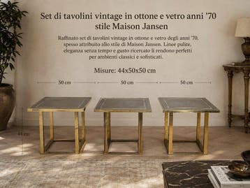 Middentafel - Messing, Hout - Set van drie vintage, Antiquités & Art
