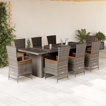 vidaXL 9-delige Tuinset met kussens poly rattan grijs, Verzenden, Nieuw, Tuinset