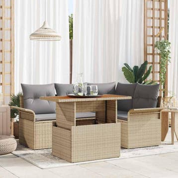 vidaXL Tuinbank Set 5 st Beige Poly rattan, Verzenden, Nieuw