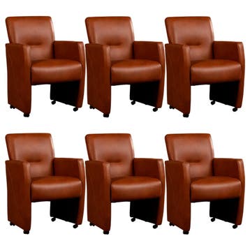 Set van 6 Leren eetkamerstoelen Pleasure - Granada Savannah, Ophalen of Verzenden, Nieuw, Leer, Eén