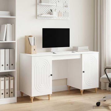 vidaXL Bureau Glanzend Wit 142,5 x 50 x 75 cm Bewerkt hout, Verzenden