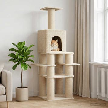 vidaXL Kattentoren met sisal krabpalen Crèmekleurig 180 cm, Verzenden