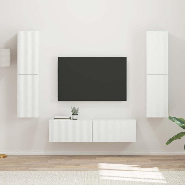 vidaXL Tv-meubelset 6 pcs Wit Bewerkt hout, Huis en Inrichting, Kasten |Televisiemeubels, Nieuw, Verzenden