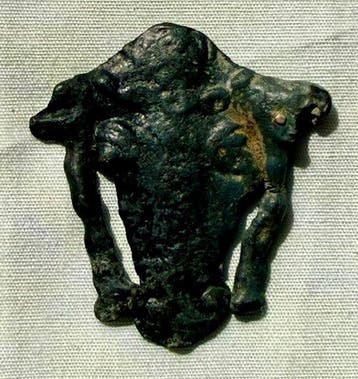Oud-Romeins Lood Legionair Applique van een Bulls head: