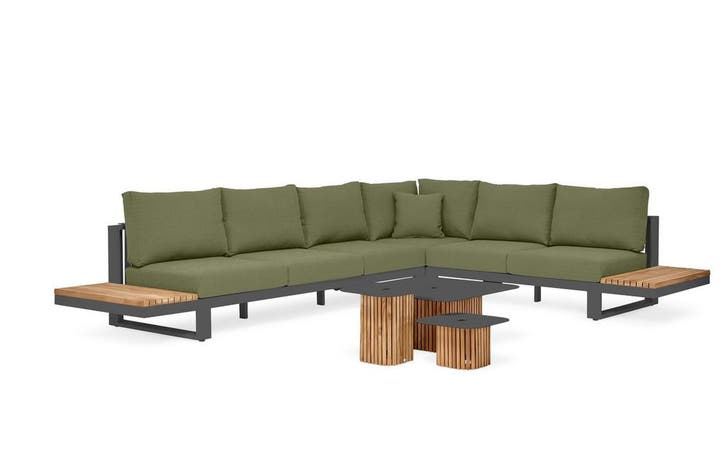 Suns Savona Sunproof hoekbank forest green met platforms, Tuin en Terras, Tuinsets en Loungesets