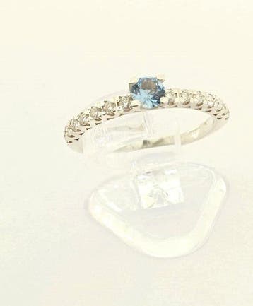 Sans prix de réserve - Bague Argent Aigue-marine - Diamant