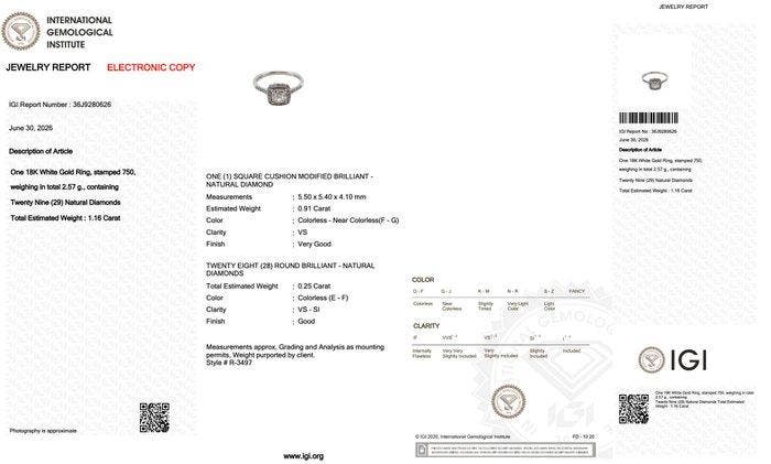 Bague - 18 carats Or blanc - 1.16ct. tw. Diamant (Naturelle), Handtassen en Accessoires, Ringen