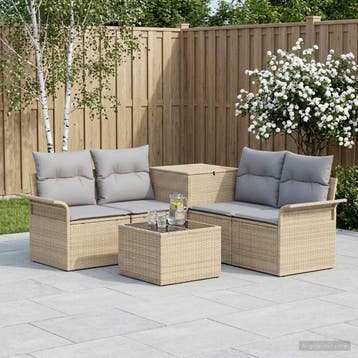 vidaXL Bankstel 6 st 4-Aantal zitplaatsen Beige en, Tuin en Terras, Verzenden, Nieuw